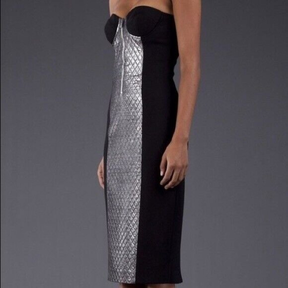 NWT $1800 MICHAEL KORS COLLECTION WOOL QUILTED SILVER LAME STRAPLESS DRESS SZ 8 - Picture 8 of 12